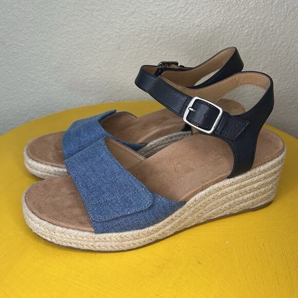 Excellent Vionic Sable Women's 9.5 Platform Wedge Summer Sandal Denim Black - Picture 1 of 13